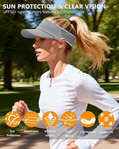Sports Sun Visor for Women Men, Summer Cooling Stretchy Visors Hats - color: Grey