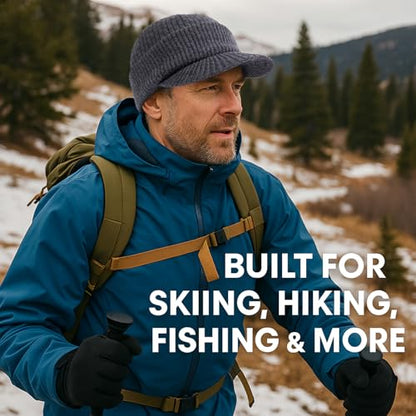 TOP-EX 100% Australian Merino Wool Brim Beanie, Polartec™ Fleece Lined - color: Gray, size: Medium-Large