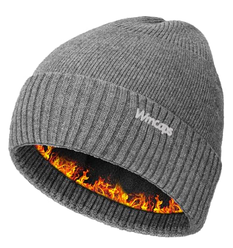 Wmcaps Winter Fleece Lined Beanie Stocking Cap with Reflective Logo - color: Grey