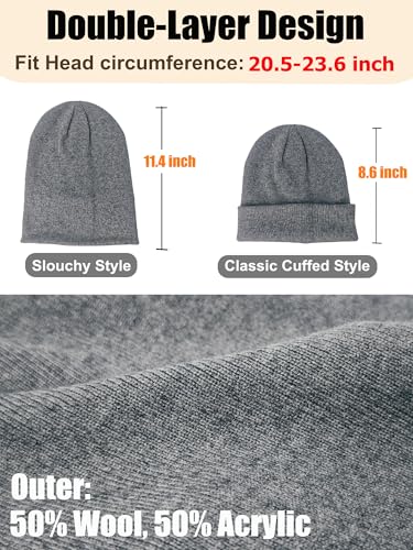 Womens Satin Lined Beanie Wool Silk Lining Slouchy Warm Skull Cap - color: 1pcs- Gray