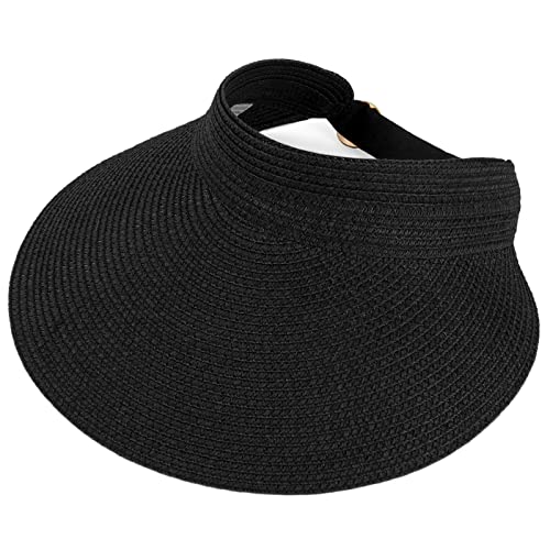 Women Summer Sun Hat Lady's Portable Beach Visor Bowknot Straw Hat - color: Black 6