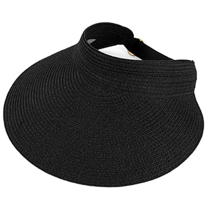 Women Summer Sun Hat Lady's Portable Beach Visor Bowknot Straw Hat - color: Black 6