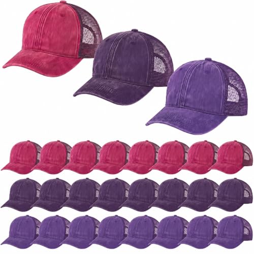 Suhine 24 Pcs Blank Trucker Hat Bulk,Unisex Baseball Cap - color: Black Blue Red