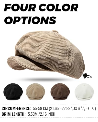 Croogo Baker Boy Newsboy Cap Beret Hats Adjustable Cabbie Apple Hat for Men - color: Bl45-khaki