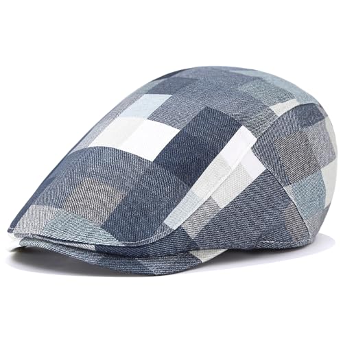 Flat Cap for Men Cotton Plaid Ivy Newsboy Hat Driving Golf Cap - color: Blue