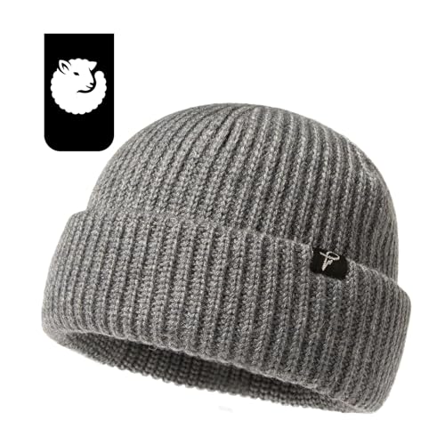 Oversize L/XL/XXL Merino Wool Blend Short Fisheman Beanie Lightweight Warm Hat for Cold Weather Winter - color: Grey, size: Large