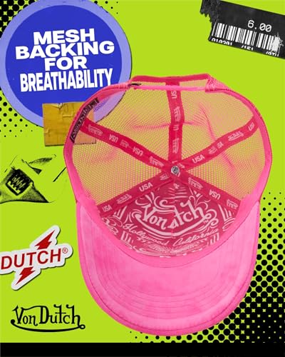 Von Dutch Unisex Velvet Trucker Hat, Curved Bill, Mesh Back, Snapback - color: Pink
