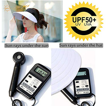 Sun Visor Hats Women Large Brim Summer UV Protection Beach Cap - color: Black