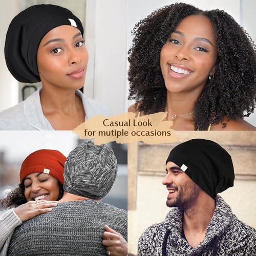 YANIBEST Slouchy Beanie Hat Satin Lined Sleep Cap Chemo Headwear Caps Navy - color: Navy, size: Large