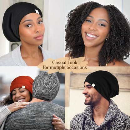 YANIBEST Slouchy Beanie Hat Satin Lined Sleep Cap Chemo Headwear Caps Navy - color: Navy, size: Large