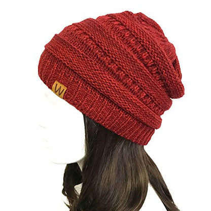 allydrew Winter Thick Knit Beanie Slouchy Beanie for Men & Women - color: Wine Red