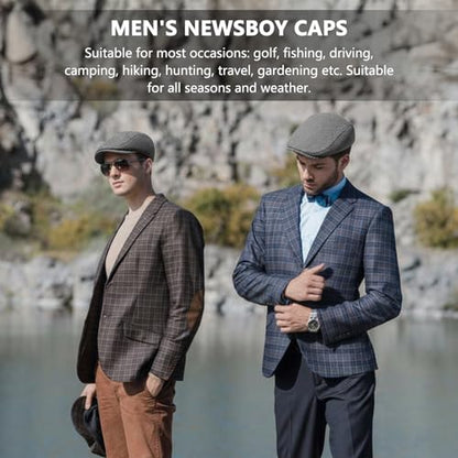 meioro Herringbone Flat Ivy Newsboy Cap for Men Classic Tweed Newsboy Hat Wool Blend Flat Cap Gatsby Cabbie Hats Ivy Caps - color: Grey