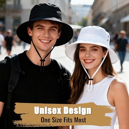 Sun Bucket Hat for Men Women Fishing Beach Safari Hats for Golf Hiking Hunting Outdoor UPF 50+ - color: White
