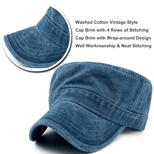 Loneshark Washed Cotton Military Hat Cadet Cap Army Flat Top Basic Everyday - color: Blue, size: X-Large-XX-Large