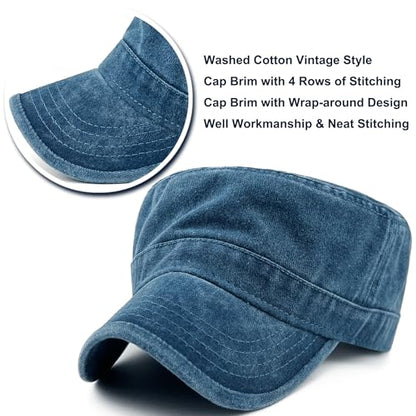 Loneshark Washed Cotton Military Hat Cadet Cap Army Flat Top Basic Everyday - color: Blue, size: X-Large-XX-Large