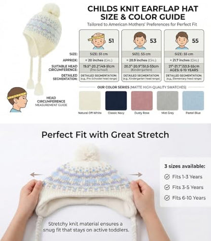 Moon Kitty Girls Knit Hats Winter Fleece Lining Skiing Winter Caps with Warm Ear Flap - color: Blue, size: 3-5T