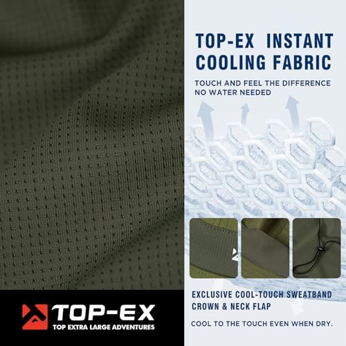 TOP-EX UPF 50+ Cooling Wide Brim Sun Hat for Men with Neck Flap, Packable - color: Bronze Green, size: Medium