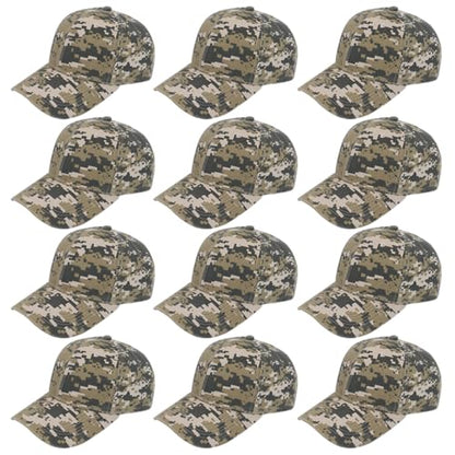 ZH Plain Adjustable Baseball Cap - Lot of 12 Unisex Blank Design Caps - color: Digital Camo