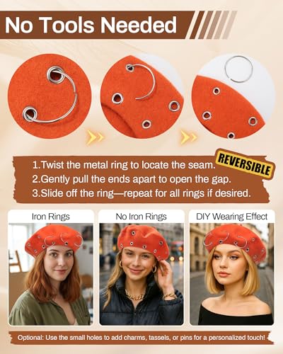 AWAYTR Punk Beret Hat for Women - 90% Wool Blend Goth Alt French Cap - color: Orange