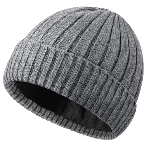 Winter Hat for Men Women Fleece Lined Beanie Soft Warm Skull Cap - color: 1-grey