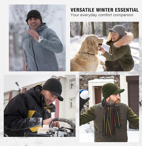 Wmcaps Men's Fleece Lined Brim Beanie, Thermal Winter Visor Hat Outdoor Cap - color: Navy Blue