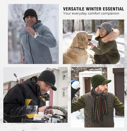 Wmcaps Men's Fleece Lined Brim Beanie, Thermal Winter Visor Hat Outdoor Cap - color: Slate Gray
