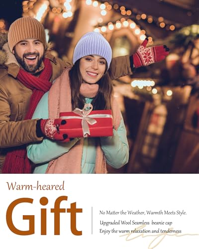 Wool Knit Beanie Hats for Men Women,Cuffless Winter Skull Caps - color: 1-lilac