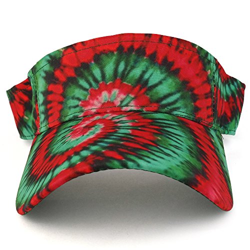 Trendy Apparel Shop Hippy Tie Dye Printed Colorful Cool Summer Visor Cap - color: Red Green