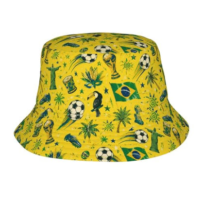 Bucket Hat for Men Women Packable Sun Hats Fisherman Outdoor Summer Travel Hiking Beach Caps - color: Brazilian Football