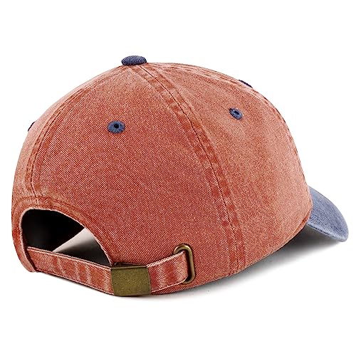 Trendy Apparel Shop Palm Tree Solid White Embroidered Washed Cotton Adjustable Cap - color: Orange Navy