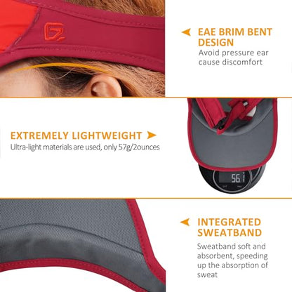 GADIEMKENSD Foldable Sun Visor Hat UPF 50+ Lightweight Adjustable - color: Wine Red