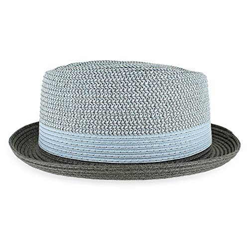 Belfry Men/Women Summer Straw Pork Pie Trilby Fedora Hat in Blue, Tan, Black - color: Eliltbluemix, size: Large