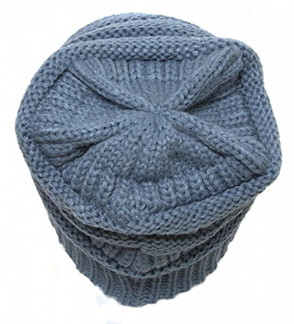 C.C Trendy Warm Chunky Soft Stretch Cable Knit Beanie Skully - color: Denim