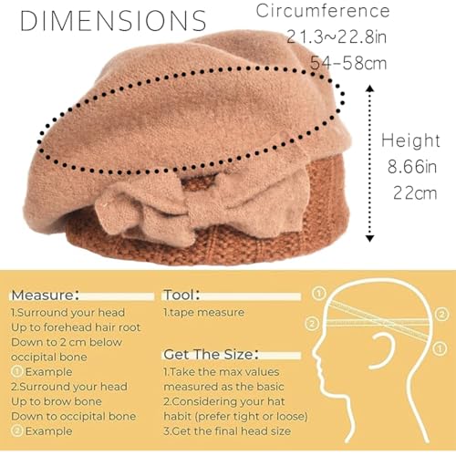 Women Knit 100% Wool Beret Artist Winter French Beret Hats - color: Camel