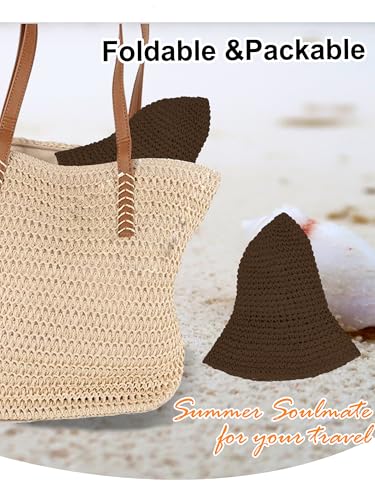 sy soul young Women's Straw Sunhat Wide Brim Hand Woven Beach Bucket Hat - color: Coffee