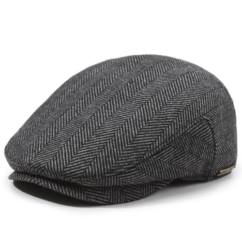 Men's Newsboy Cap with Earflaps Flat Ivy Caps Gatsby Golf Cabbie Hats - color: Grey Herringbone