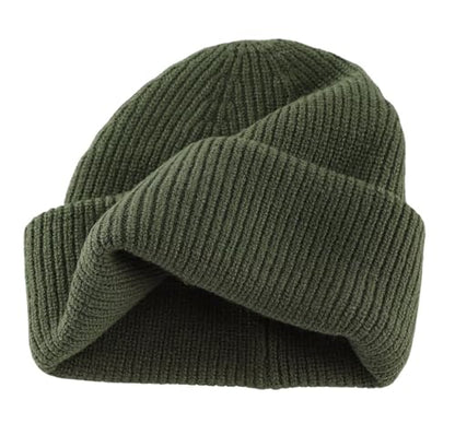 Connectyle Short Fisherman Beanie for Men Women Warm Winter Hats Knit Cuffed Beanies Skull Cap Acrylic Watch Hat - color: Army Green