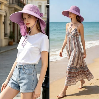 Sun Hat for Women with Ponytail Hole & Neck Cover