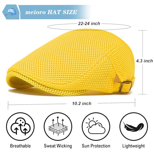 meioro Mens Breathable Mesh Summer Hat Adjustable Flat Cap Newsboy Beret Ivy Cap Irish Cabbie Fishing Hats - color: Yellow