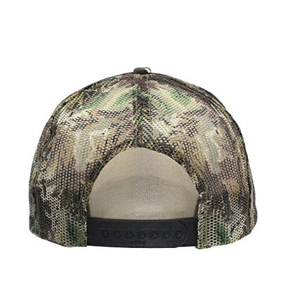 Plain Cotton Twill Flat Brim Mesh Adjustable Snapback Trucker Baseball Cap - color: Brown Camo/Black/Brown Camo