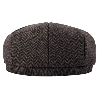 BOTVELA Men's 8 Panel Wool Blend Newsboy Flat Cap - color: Coffee, size: 7 7/8