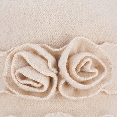 Womens Gatsby 1920s Winter Wool Cap Beret Beanie Crochet Bucket Flower Hat A285 - color: White