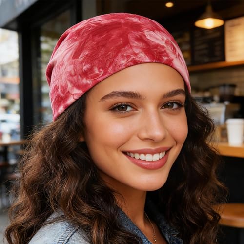 Bohend Bohemian Beanie Hats Headwear Cap Stretch Non Slip Bandanas Sleep Turbans Hats for Women Men Close top Head Covering - style: Tie-dye 1