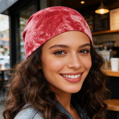 Bohend Bohemian Beanie Hats Headwear Cap Stretch Non Slip Bandanas Sleep Turbans Hats for Women Men Close top Head Covering - style: Tie-dye 1