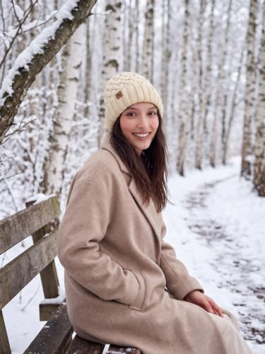 Winter Hats for Women Cable Knit Chunky Skull Cap Fleece Lined Thick Fold Cuff Beanie hat - color: Oatmeal, style: Pineapple