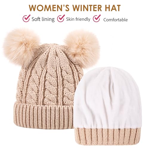 Women's Winter Hat Soft Knit Beanie with Faux Fur Pom Hat with Warm Fleece Lining Skull Cap for Women - color: Grey
