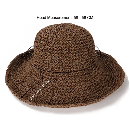 Womens Sun Hats Wide Brim Summer Beach Hat for Women Foldable Travel Straw Hat UPF50+ - color: A-brown