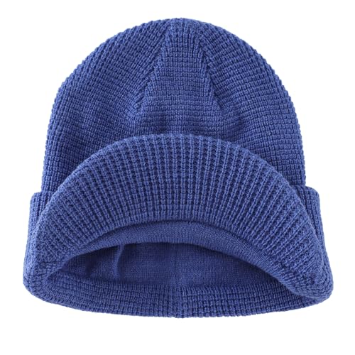 Home Prefer Mens Wool Blend Winter Hat Double-Layer Warm Knit Pre-Curve Visor Beanie Brimmed Beanies Hat for Men Women - color: Bright Blue