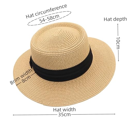 Straw Sun Hat Wide Brim Panama Boater Hat for Women & Men - Lightweight Foldable Summer Beach Hat for Vacation - color: Black