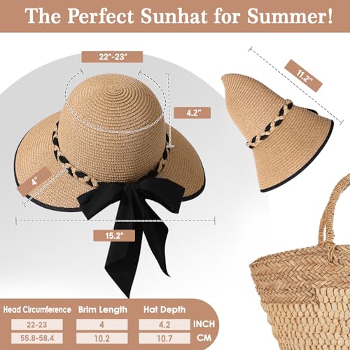 Pleneal Beach Sun Staw Hats for Women, UPF 50+ Foldable Wide Brim Sun Hat - color: Khaki - a